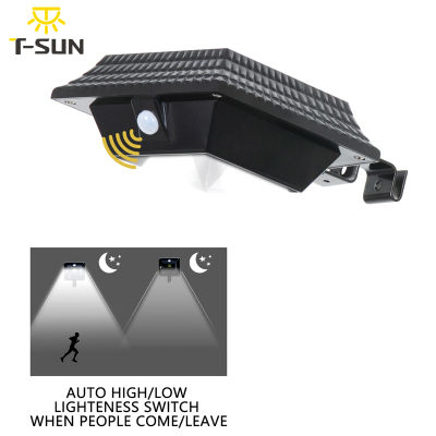T-SUNRISE Roofing Tile Shape Solar Spotlight Solar Gutter Lights PIR Motion Sensor Light Outdoor Lighting Garden Security Lamp