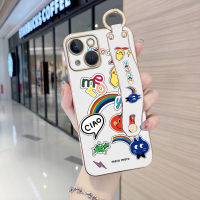 Volans เคสสำหรับ Apple iPhone 15 Plus 15 Pro Max พร้อมสายรัดข้อมือเคสขอบสี่เหลี่ยมนิ่มลายการ์ตูนตลกสายรุ้งชุบเคสโทรศัพท์หรูหราชุบเคสโทรศัพท์นิ่ม