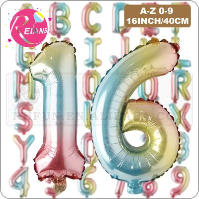 16 inch gradual rainbow color small fresh style Alphaberic letter number aluminum foil balloon birthday party decorations ballon Balloons
