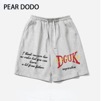 PEAR DODO กางเกงกีฬาขาสั้นผู้หญิงลำลองพิมพ์ลายย้อนยุคเกาหลี