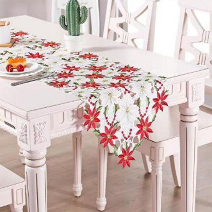 popular-satin-embroidery-christmas-poinsettia-flowers-bed-table-runner-flag-cover-new-year-home-decor