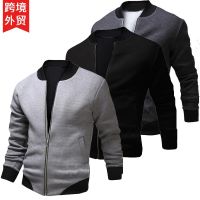 [COD] European size autumn and winter mens simple casual solid zipper jacket round baseball stand-up collar cross-border foreign trade