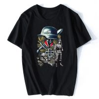 Plus Size Wehrmacht Bundeswehr Oak Leaves Iron Cross Medal Steelhelm Sword T-Shirt Men Cotton Tees Tops Harajuku Streetwear