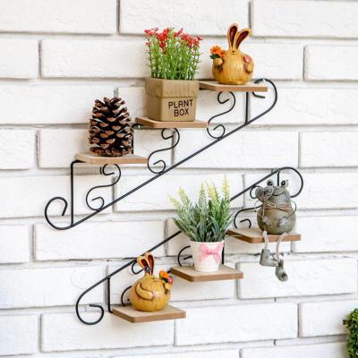 Retro Staircase Decorative Frame Wall Decoration Storage Rack Wall Hanging Flower Shelf Wall Mount Flower Pot Stand Home Decor