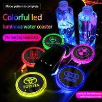 【Stylish and Practical with Beautiful Discount】2 Pcs Colorful Car LED Water Coaster Car Decoration Accessories for Toyota Honda Mitsubishi Volkswagen Nissan Hyundai Kia Kn Ford