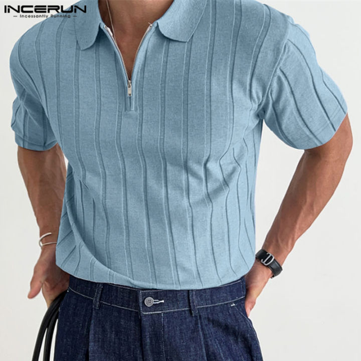 [Perfectly] INCERUN Mens Casual Loose Zipper Knitted Fit Short Sleeve ...