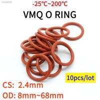 ♙❒ 10pcs VMQ O Ring Seal Gasket Thickness CS 2.4mm OD 8 68mm Silicone Rubber Insulated Waterproof Washer Round Shape Nontoxi Red