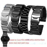 สำหรับ Casio PRG-600YBPRG-650PRW-6600 GA2000ผู้ชายโลหะสแตนเลสสายนาฬิกาอุปกรณ์เสริม24MmBlack เงินนาฬิกา Band