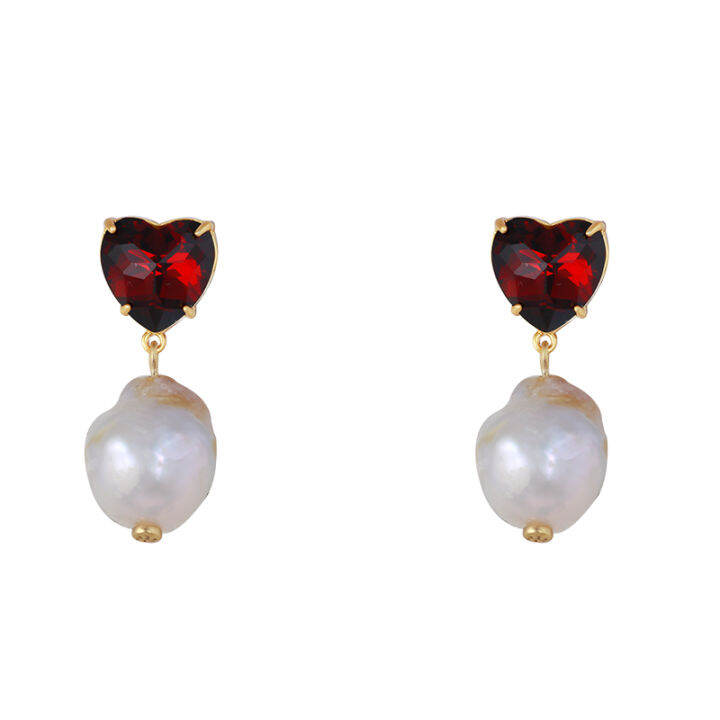 TORY BURCH earrings Tory Burch temperament love crystal diamond natural  special-shaped pearl TB earrings female 