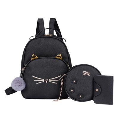 กระเป๋าสะพายหลังสตรีวัยรุ่น2023กระเป๋านักเรียนสำหรับกระเป๋าสะพายไหล่สีดำกระเป๋าแมว