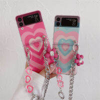 เคสแบบฝาพับสำหรับ Samsung Galaxy Z Flip4 Z Flip3 Z 5G PC แข็งความรักสร้อยข้อมือแฟชั่นวาดภาพหัวใจปกหลังเคสอัลตราสลิมเคสโปร่งใส