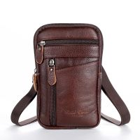 Tas Sabuk Pouch Ponsel Fashion Kulit Asli Pria Tas Pinggang Crossbody Bahu Tas Mini Pria Multifungsi Luar Ruangan Antik