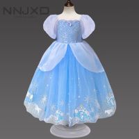 NNJXD Baby Girl Clothes 3-8 Years Autumn Frozen Princess Aisha Dress Puff Sleeve Snowflake Lace Dress Carriage Pattern Dress for Christmas Halloween party