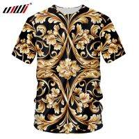 Brand Men Golden Flower T-shirt Summer 3D Print Blue T-Shirt Homme Short Sleeve Luxury Royal Baroque Men Clothes Tops