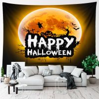 Happy Halloween Pumpkin Tapestry Wall Hanging Boho Room Decor Large Cloth Tapestry Aesthetic Home Party Background Decoration Knitting  Crochet