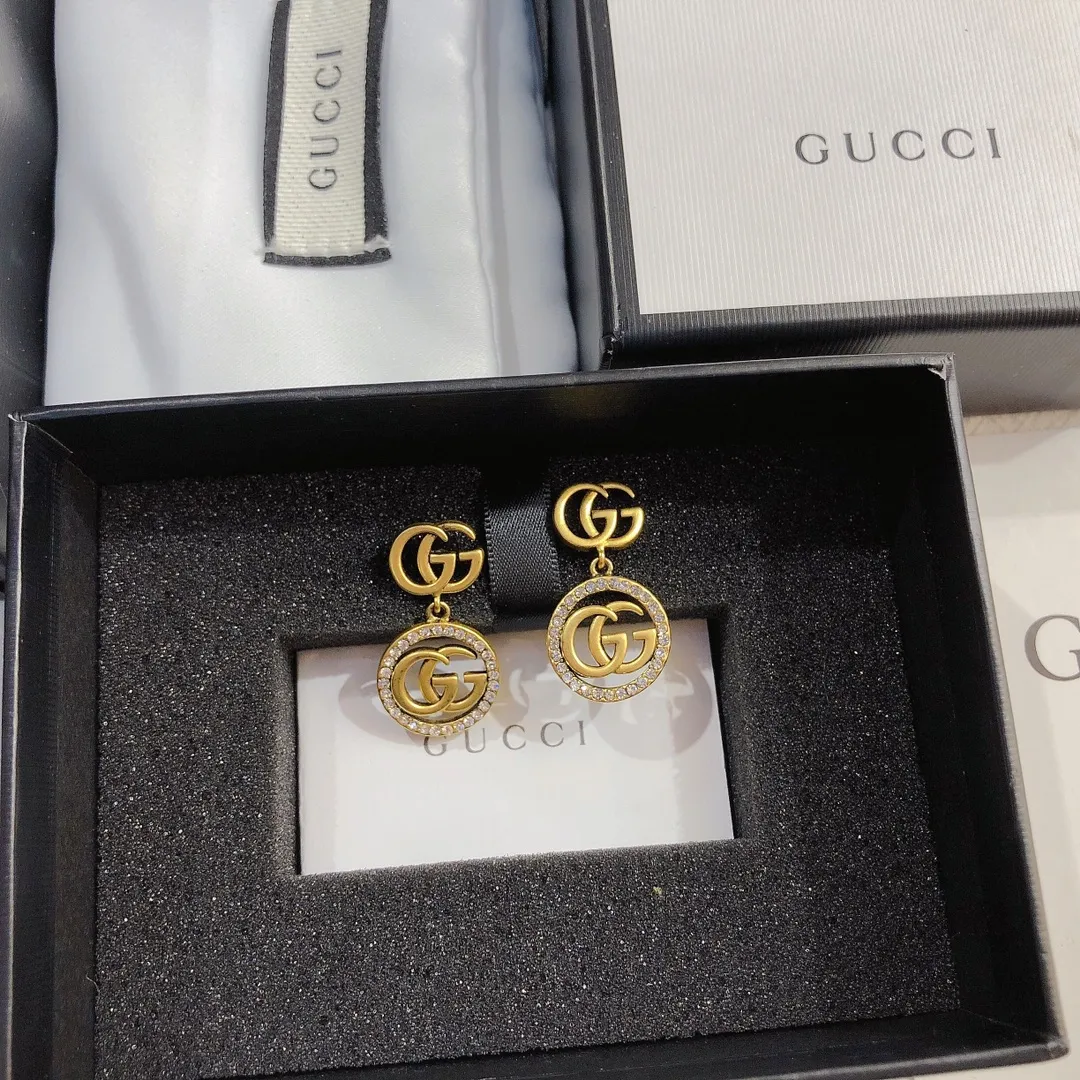 Fashion Gucci Earring Titanium Steel Letter Logo Double GG Ear Hoop Stud  Earrings Women's Jewelry 