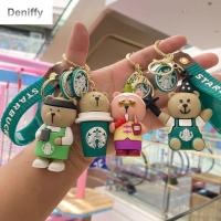 DENIFFY 3D น่ารัก Starbucks พวงกุญแจซิลิโคนลายการ์ตูนตุ๊กตาจี้ที่ใส่กุญแจ