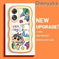 เคส Chenyyka สำหรับ OPPO A58 5G A58X 5G A78 5G เคสการ์ตูนแฟชั่นสีเทียน Shin-Chan ขอบดีไซน์ใหม่ครีมลายคลื่นเคสโทรศัพท์แบบใสสร้างสรรค์เลนส์กล้องถ่ายรูปโปร่งใสกันกระแทกเคสป้องกันซิลิโคน