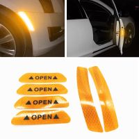 6PCS/SET Car Door Warning Decal Sticker OPEN Reflective Yellow Anti-collision Cover Trim Strip Decoration Car Door Protection