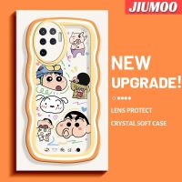 JIUMOO เคสสำหรับ OPPO A94 4G F19 Pro Reno 5F Reno 5 Lite Reno 5K Find X3 Lite Crayon Shin-Chan แฟชั่นสีครีมเวฟขอบเคสโทรศัพท์แบบใสดีไซน์ใหม่เคสป้องกันซิลิโคนเลนส์กล้องถ่ายรูปโปร่งใสกันกระแทก