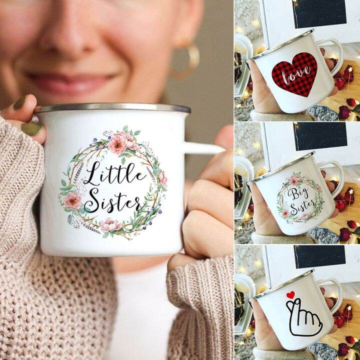 High-end cups】Sisters Wreath Love Heart Enamel Coffee Mugs