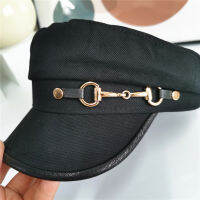 2021 New Hat Female Splicing Fashion For Women Ladies Man Black Metal Buckle Leather Stitching Beret French Caps Wholesale