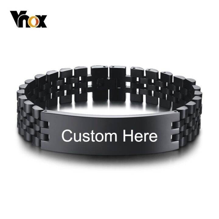 Vnox 15มิลลิเมตรก้อนปรับแต่งสร้อยข้อมือสำหรับผู้ชายสีดำมือขัดสแตนเลส ...