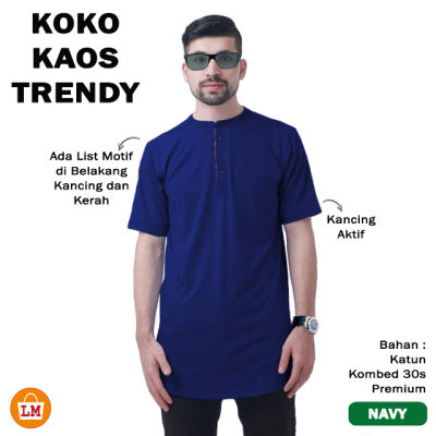 เสื้อเชิ้ตผู้ชายมุสลิม Koko เสื้อยืดอินเทรนด์เสื้อยืดผ้าฝ้ายคอมโบขนาดใหญ่30S ไซส์ M-LMS 24147 Kekinian