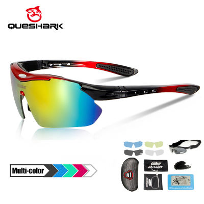 Queshark ผู้ชายผู้หญิง P Olarized TR90ขี่จักรยานแว่นตากลางแจ้ง UV 400กีฬาจักรยานจักรยานแว่นกันแดดแว่นตาแว่นตา5เลนส์ชุด