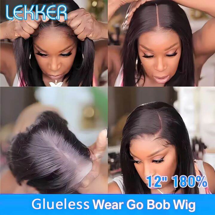 lekker-wear-and-go-glueless-short-straight-bob-13x4-lace-frontal-human-hair-wig-for-women-brazilian-remy-hair-transparent-lace