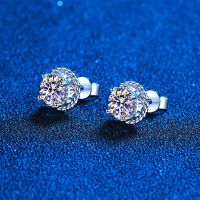 2CT Moissanite Stud Earrings D Color 925 Sterling Silver 14K Gold Plated Round Diamond Ear Studs for Women Men Gift Jewelry GRA