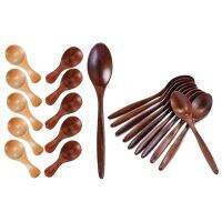 1 Set 8 X 3.2Cm Small Wooden Spoons Mini Seasoning &amp; 10 Pcs 18.5Cm Wooden Spoons,Wood Soup Spoon Set