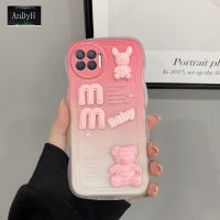 AnDyH เคสโทรศัพท์สำหรับ OPPO A93 2020 Reno 4F F17 Pro 3D ตัวอักษรหมีน่ารักออกแบบการ์ตูนป้องกันกล้องพรีเมี่ยมไล่ระดับสีแบบซิลิโคนนิ่มป้องกันด้านหลังเป็นเคสคู่