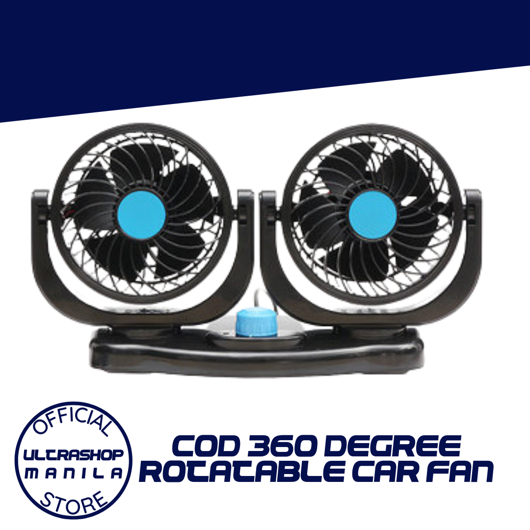 12V Electric Car Fan 360 Degree Rotatable 2 Speed Dual Head Fan Car Auto Cooling Air Circulator Fan Compatible for Sedan SUV RV Boat Auto Vehicles or Home 