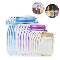 5pcs Reusable Mason Jar Bottles Bags Snacks Nuts Cookies Zipper Seal Plastic Food Storage Bags for Home Kitchen Saver Organizer