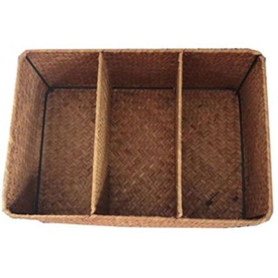 3-Section Wicker Baskets for Shelves, Hand-Woven Seagrass Storage Baskets Toilet Paper Basket Large