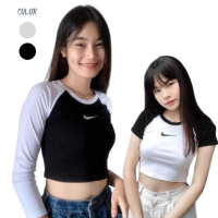 ANTINO เสื้อครอป Black &amp; white  มาใหม่สุดปัง สีขาว - ดำ แมทกับกางเกงได้หลากหลาย พร้อมส่ง!!