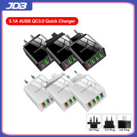 JDB 5.1A QC3.0 4USB พอร์ตเร็วชาร์จหลายพอร์ตโทรศัพท์มือถือที่ชาร์จสำหรับไอโฟน Samsung Huawei แท็บเล็ตโทรศัพท์มือถือ USB เครื่องชาร์จ