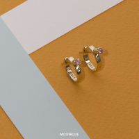 Half Moon Mini Hoop Earring ต่างหูพลอย ต่างหูห่วง เงินแท้ชุบทอง14k สีเขียว / สีชมพู