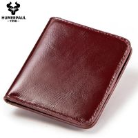 High Quality Men Genuine Leather Wallet Slim Bifold with 6 Credit Card Pockets Small Zipper Design Coin Purse Minimalist Cartera