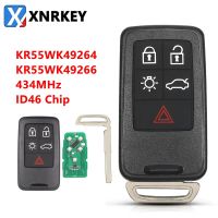 XNRKEY รีโมทกุญแจรถอัจฉริยะ5ปุ่ม Fob 434Mhz ชิป ID46สำหรับวอลโว่ XC60 S60 S60L V40 V60 S80 XC70 KR55WK49266 KR55WK49264