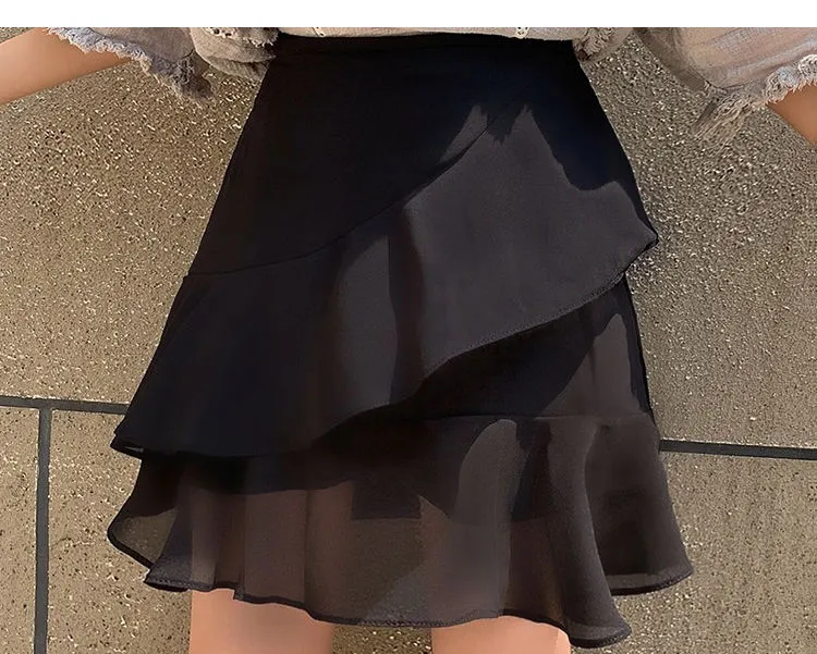 Poppey black clearance ruffle mini skirt