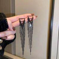 2023 New Trendy Exaggerated Black Color Tassel Triangle Long Earrings for Women Luxry Jewelry Birthday Wedding Party Charm Gift Headbands