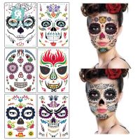 Halloween Facial Tattoo Stickers Temporary Face Skull Spider Sticker Waterproof Tattoo Decor Props Children Adults Facial Tattoo