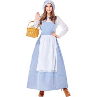 ? Popular Clothing Theme Store~ Cos Halloween Costume Pastoral Maid Parent-Child Costume European And American Farm Plaid Long Dress Adult Dance Party Costume