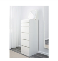 Chest of 6 drawers, white/mirror glass40x123 cm.