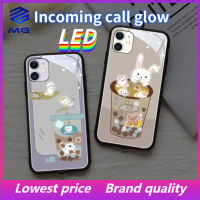 MG เคสโทรศัพท์แก้ว LED สำหรับ OPPO เคสโทรศัพท์ Reno9/9pro Reno4se 4pro Reno6pro Reno5plus + Reno7se Reno 7Lite Reno8proplus/ค้นหาชานมหมีน้อย X5Pro