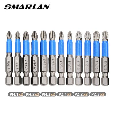 [Hot K] SMARLAN 12Pcs Anti Non-ไขควงลื่นชุดบิต S2เหล็กไขควงแม่เหล็กไฟฟ้า Impact 50มม.PH1/PH2/PH3/PZ1/PZ2/PZ3