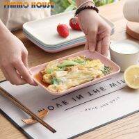 [Timmo House]Creative Wheat Straw สี่เหลี่ยมผืนผ้าจานขนมซูชิพาสต้าจานอาหาร Healthy Tableware ครัวทำอาหาร