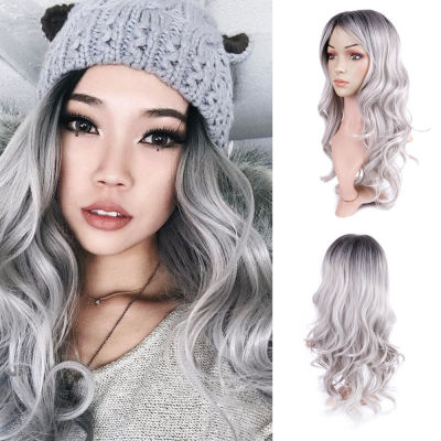 20inch Black Part Length Womens Hair Grey / Synthetic Ombre Wavy